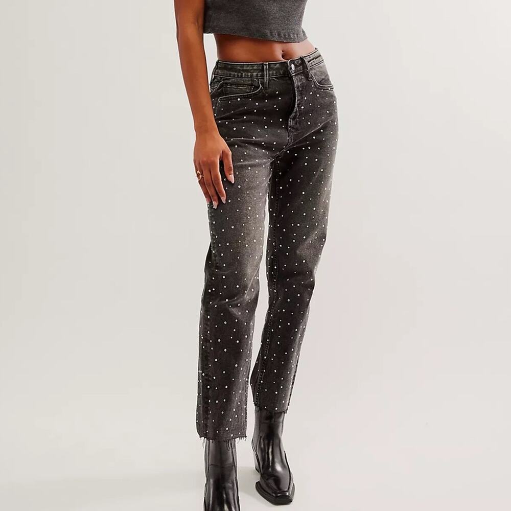 Driftwood free people Royce after party embellished rhinestone jeans size 29